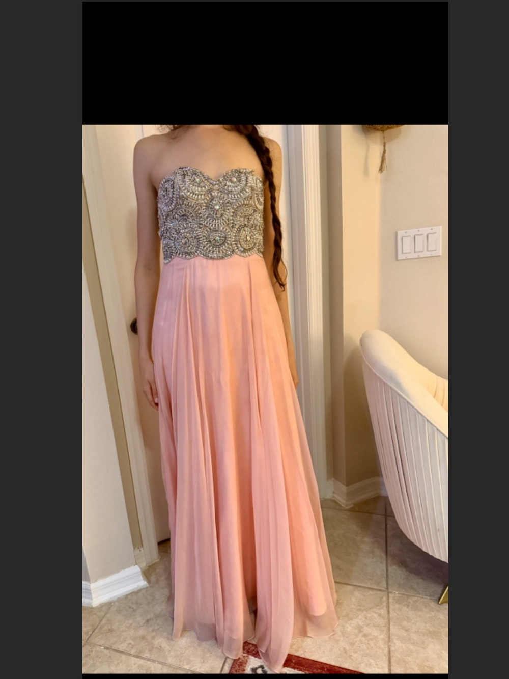 Strapless Pink Beaded Bodice Evening Gown Dave & Jonny size 0 princess gown